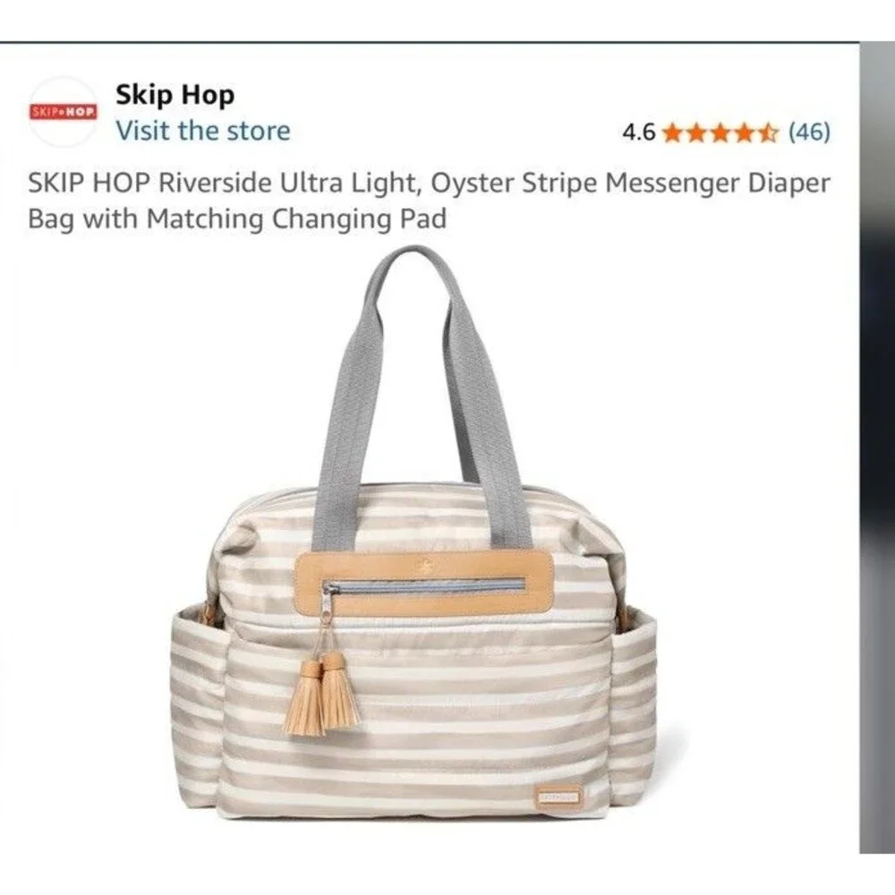 SKIP HOP Riverside Ultra Light Diaper Bag Satchel Oyster Stripe